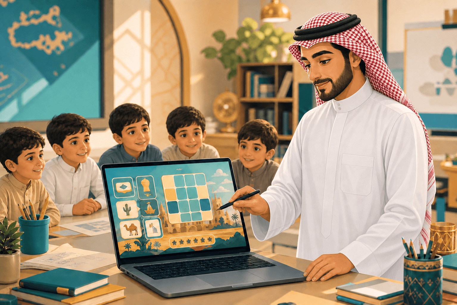 مشهد إعداد لعبة تعليمية على الحاسوب قبل إرسالها إلى الطلاب